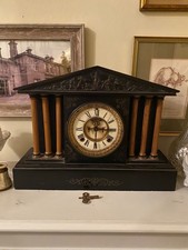 Spare Repair Antique VICTORIAN Slate & Marble Mantel Clock Gold Roman Column Key