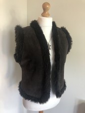 Y2K Size 14 real Suede Leather faux fur trimmed lined boho Afghan waistcoat Vest
