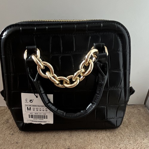 Zara black croc embossed faux - zara,