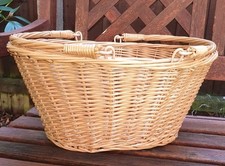 Oval  wicker shopper storage basket with fold down handles Large 16" x 14"