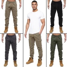 Mens Enzo Cargo Jeans Casual Joggers Straight Cuffed Elasticated Trouser Pants