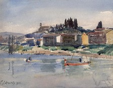 Cedric J. Kennedy (1898-1968) Watercolour Painting - On The Arno Florence Italy