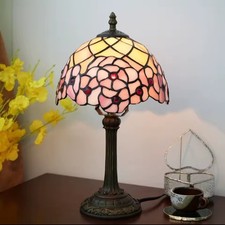 Tiffany Table Lamp, Antique Light, 8 Inch Rose Pink Shade, Floral, Stained Glass