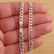 Solid 925 Sterling Silver 5mm Curb Chain Necklace UK Hallmarked Various Length