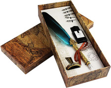 Handcrafted blue quill pen and - blue,