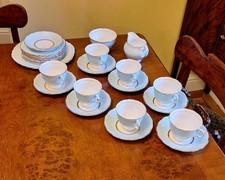 Colclough Harlequin Baby Blue Bone China Tea Set, Plates, Milk & Sugar & Cake VG