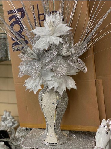 White silver vase with flowers - silver,
