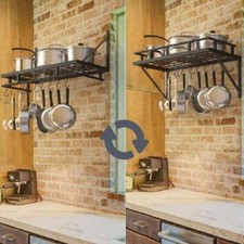 Large Kitchen Pan Pot Rack Wall Mounted Hanging Storage Shelf Organizer 60/90CM