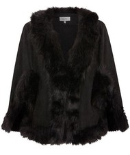 Coast Black Suedette Faux Fur Trim Cape Party Jacket Super Soft Formal Warm
