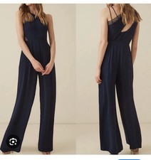 REISS Navy One Shoulder Polly Jumpsuit With Lace Size 10