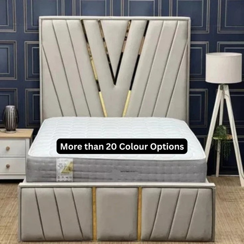 Golden upholstered bed frame - golden,
