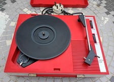 Vintage RED Fidelity HF42 Portable Record Player Suitcase Turntable  WORKING