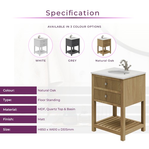 Natural oak ribbed vanity - natural,