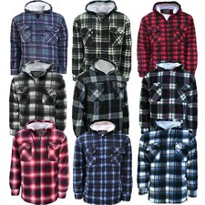 Mens Lumberjack Sherpa Fur Fleece Lined Hoodie Jacket Hooded Work Shirt BNWT