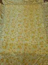 Vintage 60s 70s Terylene Yellow Floral Rose Quilted Single Double Bedspread