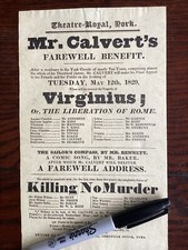 Original Georgian Playbill Flyer York Theatre Royal 1829 Killing No Murder