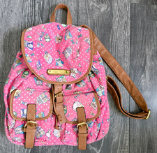 Anna Smith Owls Rucksack Owl Print Backpack Bag Pink Tan Faux Leather