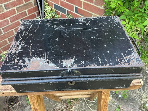 Antique small metal deed box - metal,