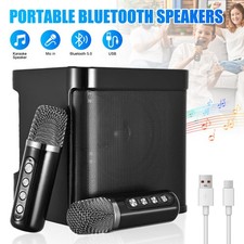 Portable Bluetooth Speaker USB Rechargeable AUX Port With 2 Wireless Microphones