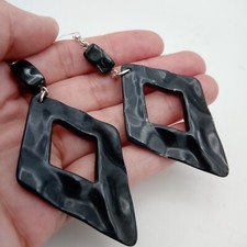 Black Geometric Statement Earrings Large Kite shape Textured dangles Biker Goth
