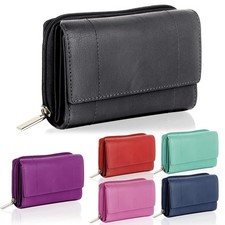 Womens Leather Purse Ladies Genuine Leather Zip Wallet RFID Card Coin Holder
