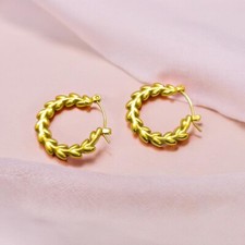 Gold Colour Leaf Vine Hoop Earrings  Twisted Wreath Earrings Everyday Earrings