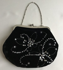 Ladie's Debenhams Debut Black & Silver Velvet Evening Bag with Crystals/Sequins