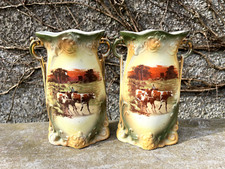 Pair of antique Victorian Vases,  Hanley made in England, 20 cm tall.
