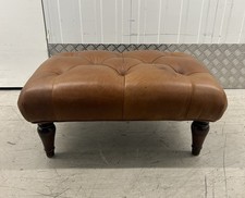 Laura Ashley Lancaster Tan Brown Leather Footstool