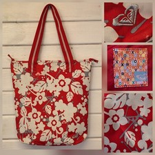 Roxy Quiksilver Tote Bag Red White Floral Y2K Vintage Sholder Canvas Bag 36cm 
