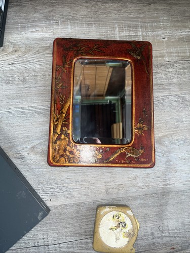 Red floral mirror - red,