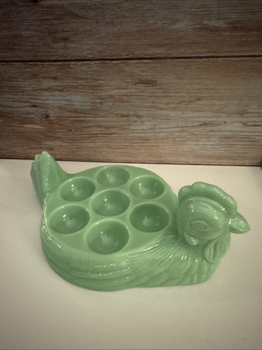 Jadeite green glass hen - glass,