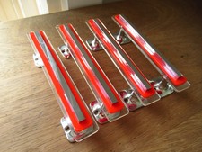 Red & Clear 1960s Lucite Door Handles with Chrome Strip Unused Old Stock x 4
