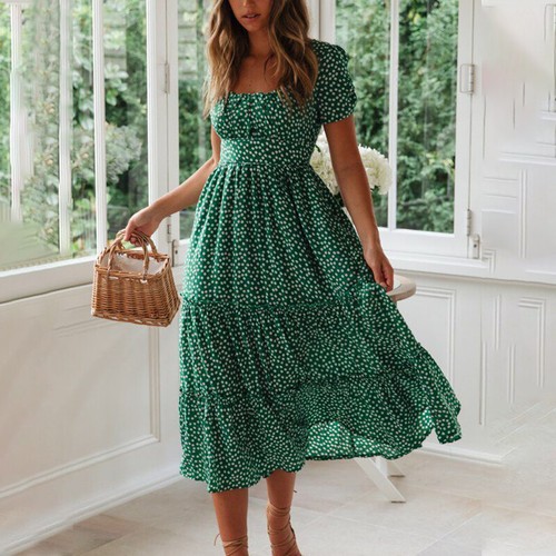 Women floral boho midi dress - floral,