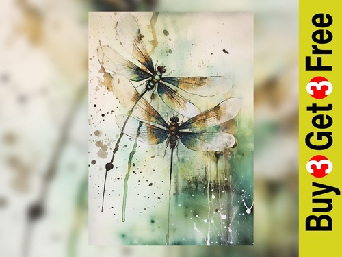Elegant dragonfly watercolor - dragonfly,