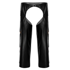Men Faux Leather Biker Casual Trousers Loose Long Pants Cowboy Costume Role play