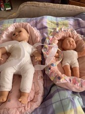 XMAS GIFT X 2,16” Dodgy EYE 12”BABY DOLLS CLOTH MOSES BASKETS WITH DOLLS ONLY 