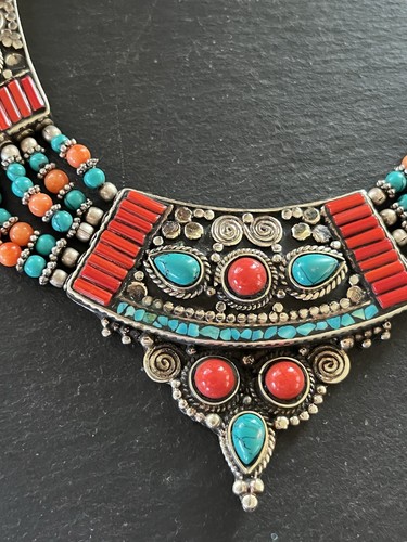Turquoise and red coral silver - and,