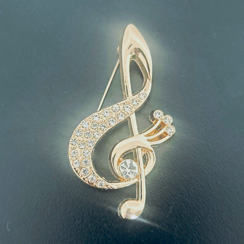 Gold tone treble clef brooch - treble,