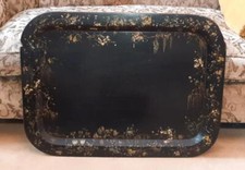Very Large Regency Superbly Gilded Black Lacquer Papier Mache Tray C 1800+