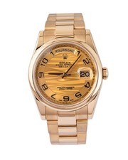 Rolex Day-Date 36 118208 Watch Gold Wave Dial Yellow Gold 2005 Box & Papers