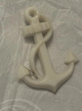 Large Vintage White Plastic Sailor Anchor Brooch