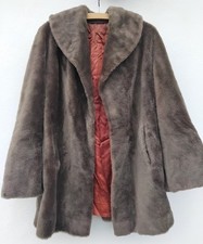 Vintage 50s Taupe Brown Teddy Faux Fur Swing Jacket Short Coat | L | Open Style