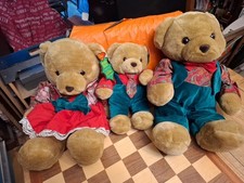 Vintage 1980s Mama Papa & Baby Bear Allders Soft Plush Toys With Tags