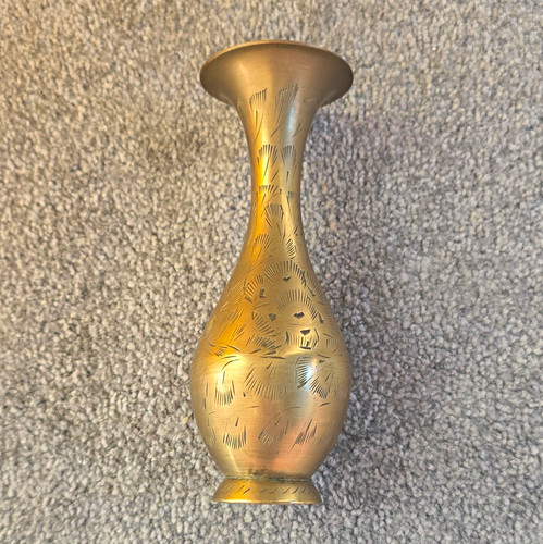 Brass engraved bud vase - engraved,