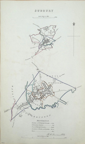 Original antique map sudbury - map,