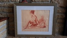 Framed Charcoal Of Nude Woman