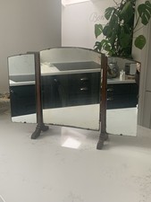 Antique wooden Standing Mirror Dressing Table Tri Fold Patterned Frame