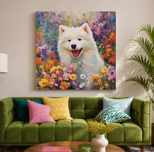 Samoyed puppy canvas - puppy, print