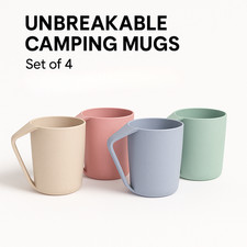 Unbreakable Camping Mugs Set of 4 – Lightweight Plastic Cups for Adults & Kids